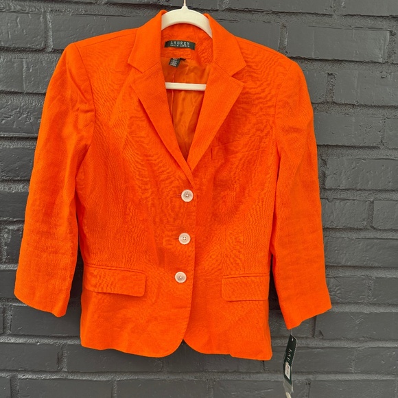 Lauren Ralph Lauren Linen-Blend Orange Blazer – Size 8 - Picture 1 of 8